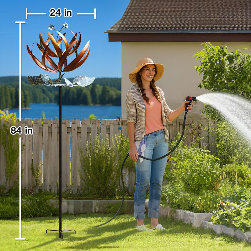 Pure Echo Wind Spinners for Yard and Garden, Wind Spinners Outdoor Large Metal, 84 inch Kinetic Wind Spinner & Wind Sculptures, Windmill Decor(Lotus) - Image 2