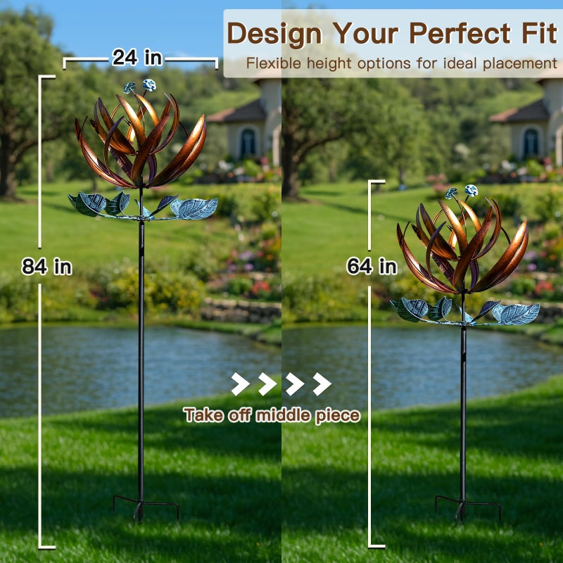Pure Echo Wind Spinners for Yard and Garden, Wind Spinners Outdoor Large Metal, 84 inch Kinetic Wind Spinner & Wind Sculptures, Windmill Decor(Lotus) - Image 3
