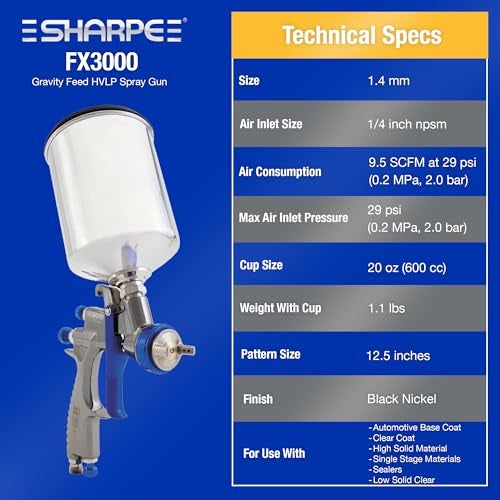 SHARPE مسدس رش الطلاء Graco-Sharpe 288880 HVLP FX3000، 1.4 مم - Image 4