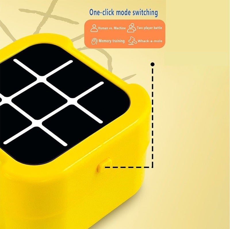 O2. 4-in-1 Yellow Electronic Touch Game for Kids and Adults, Interactive 3×3 Tic-Tac-Toe Puzzle with Human vs Machine, 2-Player Battle, Memory Training and Whack-A-Mole Modes, Portable Strategy Game - Image 4