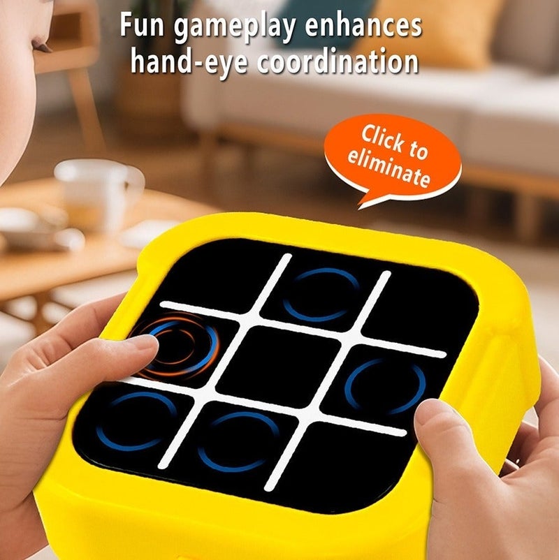 O2. 4-in-1 Yellow Electronic Touch Game for Kids and Adults, Interactive 3×3 Tic-Tac-Toe Puzzle with Human vs Machine, 2-Player Battle, Memory Training and Whack-A-Mole Modes, Portable Strategy Game - Image 3