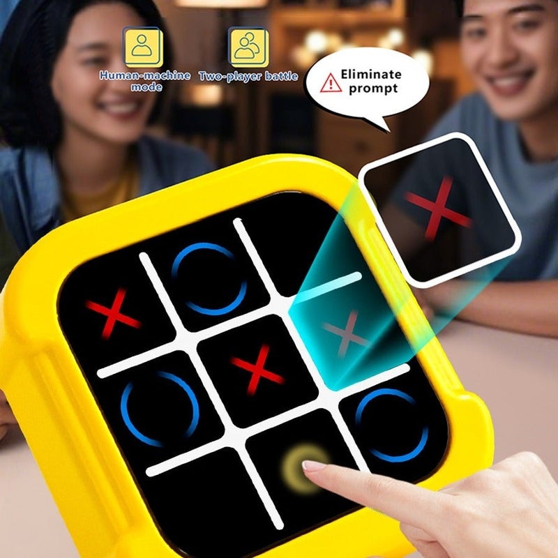 O2. 4-in-1 Yellow Electronic Touch Game for Kids and Adults, Interactive 3×3 Tic-Tac-Toe Puzzle with Human vs Machine, 2-Player Battle, Memory Training and Whack-A-Mole Modes, Portable Strategy Game - Image 2
