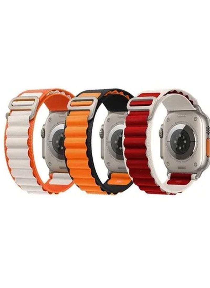 Rabos - 3Pack for Apple Watch Alpine Loop Band 49mm/45mm/44mm Nylon Woven Sport Strap Compatible with iWatch Series 8/Ultra/7/SE/6/5/4/3/2/1 Orange,White/Orange,Black/Red,White - Image 1