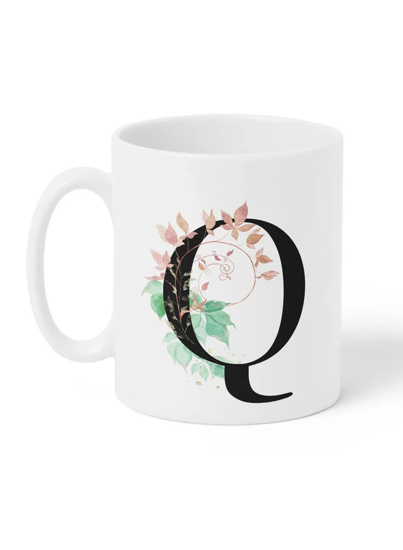 LOWHA 11 oz Ceramic Mug with Letter Q Design on Both Sides