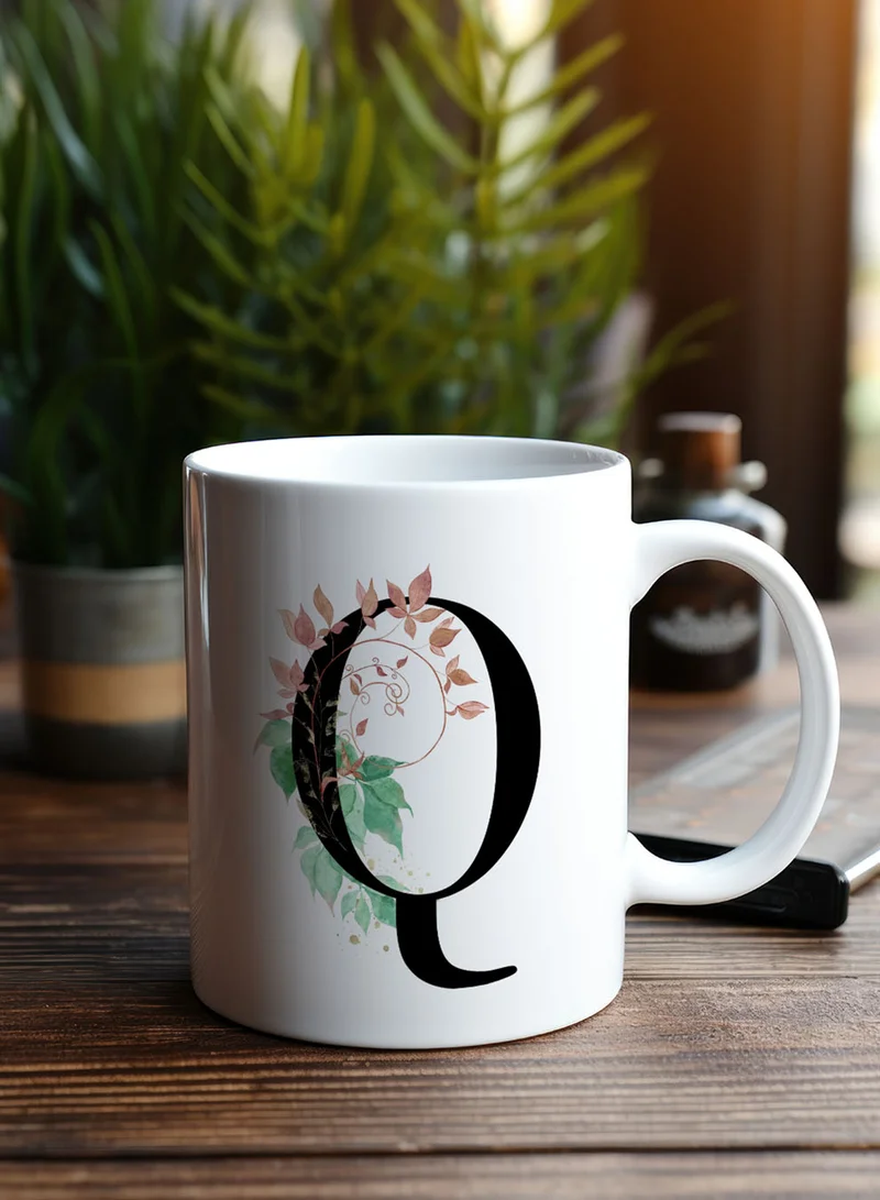 LOWHA 11 oz Ceramic Mug with Letter Q Design on Both Sides