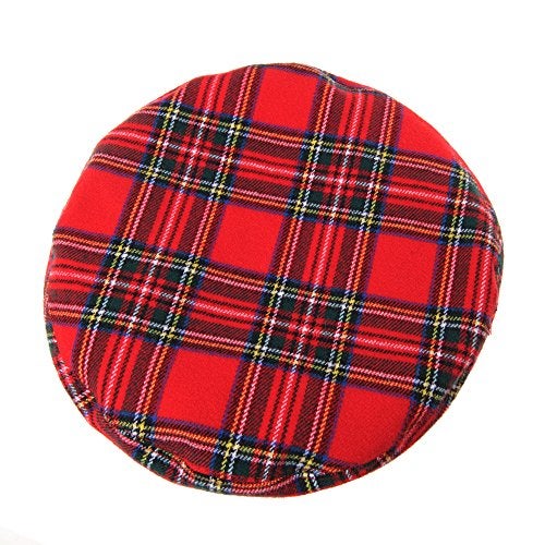 WITHMOONS Wool Beret Hat Tartan Check Leather Sweatband KR9539 (Red) - Image 2