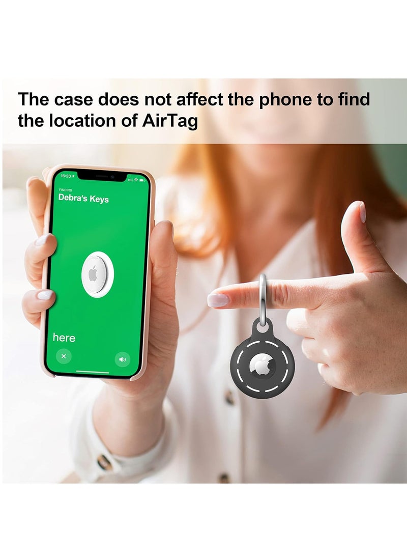 حافظة AirTag من السيليكون الناعم مكونة من 4 قطع مع ملحقات سلسلة مفاتيح لسهولة ربطها بمفاتيح المحافظ وأطواق الحيوانات الأليفة باللون الأسود
