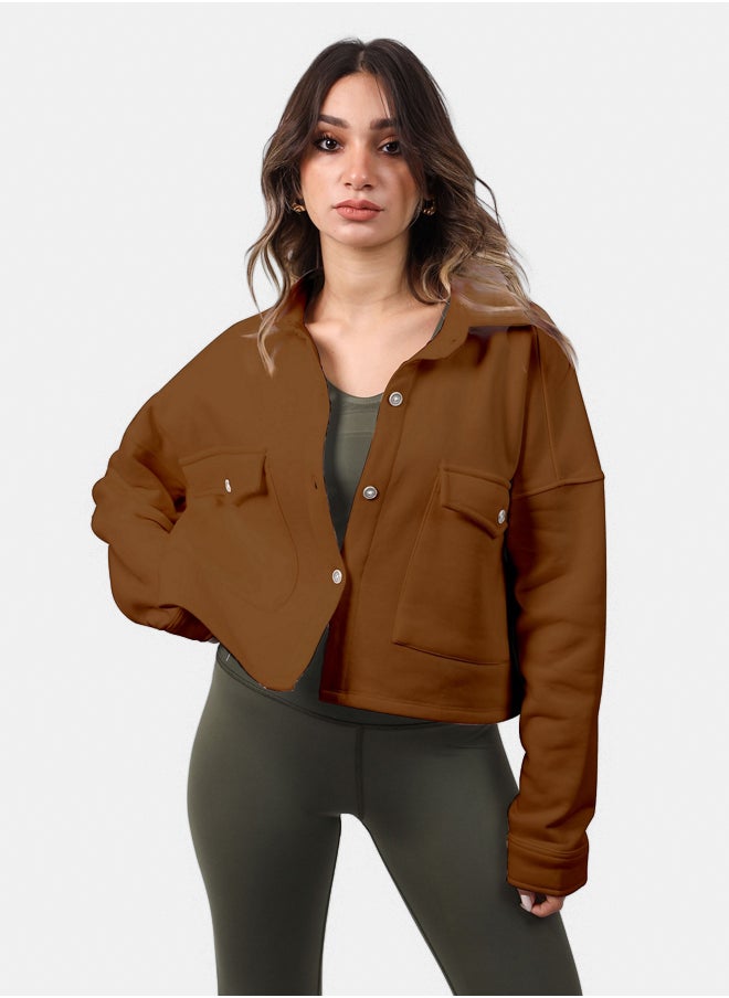 SHECHICK - Shechick Melton Brown Crop Shirt - Image 1