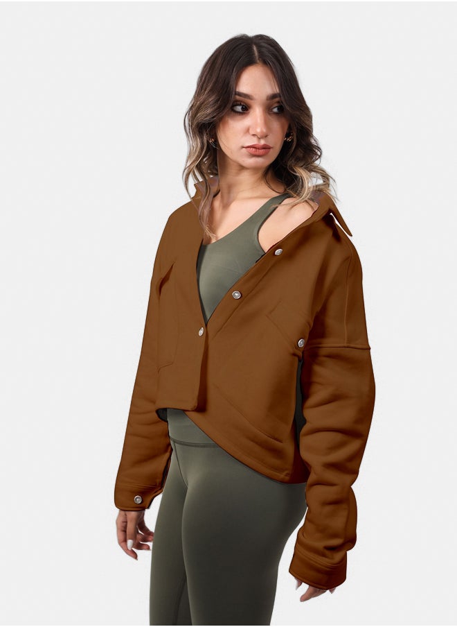 SHECHICK - Shechick Melton Brown Crop Shirt - Image 1