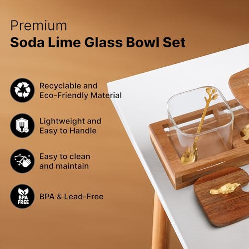 UMAI Platters Serving Set for Snacks with Wooden Tray, Spoon, 3Jars (380ml Each) | Diwali Gift | Serving Bowls with Tray | Serving Tray with Bowls for Snacks | Gift for Housewarming - Image 3