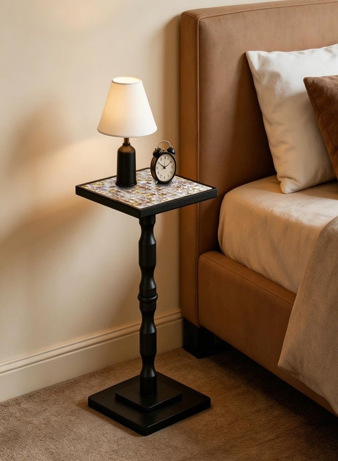 AMBIRD Wood Small Side Table, Square End Table, 11.8x11.8 inch Black Wooden Mosaic Accent Nightstand for Living Room, Bedroom,Office, Corners and Small Spaces, Modern Vintage Decor(Mosaic Shell Top) - Image 4
