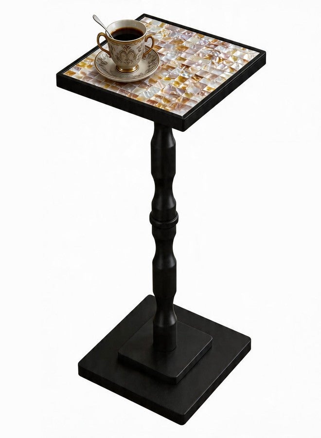 AMBIRD Wood Small Side Table, Square End Table, 11.8x11.8 inch Black Wooden Mosaic Accent Nightstand for Living Room, Bedroom,Office, Corners and Small Spaces, Modern Vintage Decor(Mosaic Shell Top) - Image 1