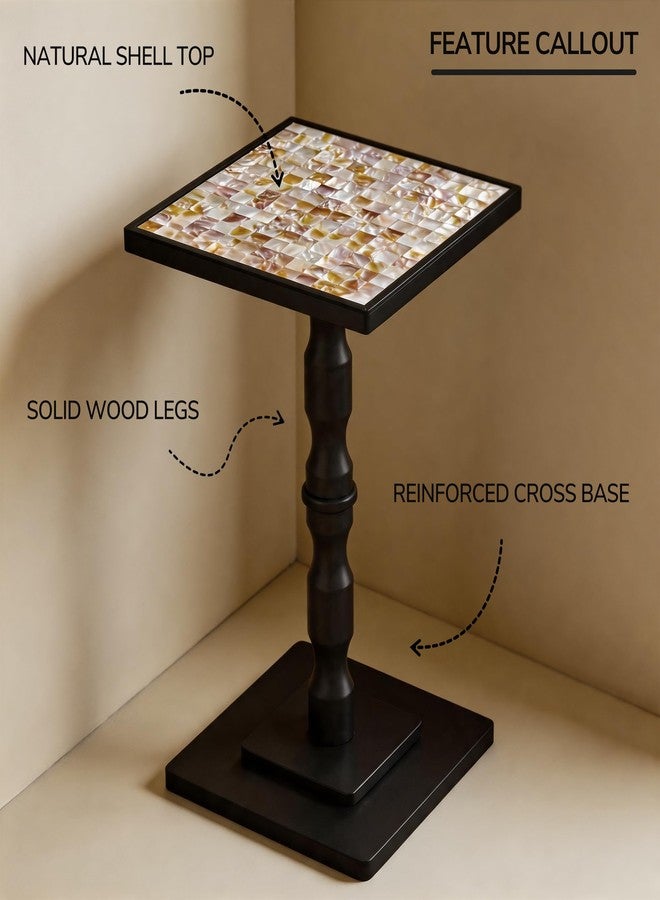 AMBIRD Wood Small Side Table, Square End Table, 11.8x11.8 inch Black Wooden Mosaic Accent Nightstand for Living Room, Bedroom,Office, Corners and Small Spaces, Modern Vintage Decor(Mosaic Shell Top) - Image 3