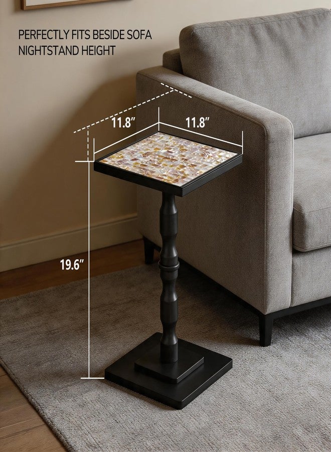 AMBIRD Wood Small Side Table, Square End Table, 11.8x11.8 inch Black Wooden Mosaic Accent Nightstand for Living Room, Bedroom,Office, Corners and Small Spaces, Modern Vintage Decor(Mosaic Shell Top) - Image 5