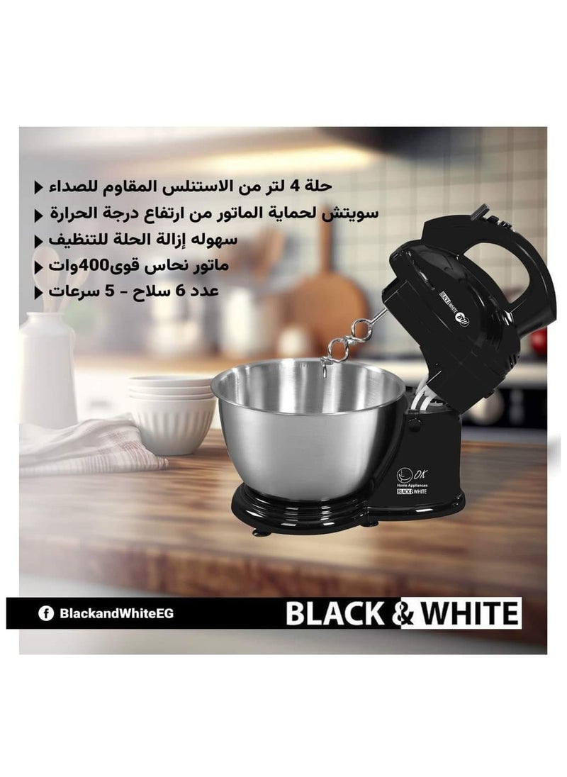بلاك & وايت - خلاط عجين ومحضر طعام ومخبوزات من بلاك اند وايت، 4 لتر، 5 سرعات، 400 وات، أسود، مع حلة كبيره بسعه 4 لتر لتحضير كميات كبيره من المخبوزات  يدعم 5 سرعات مختلفه سويتش أمان لحماية الموتور من إرتفاع درجه الحراراة 🔴 توفر 6 أسلحه للعجن و الخلط بسهوله 🔴 سهوله إزاله الحله للتنظيف عرض أقل موديل H-3500 - Image 1