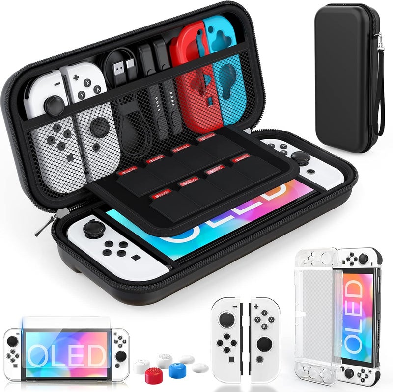 HEYSTOP Case for Nintendo Switch OLED Model, Protection for Switch OLED Switch Case OLED Kit Accessories Cover for Nintendo Switch OLED with Tempered Glass Screen and Thumb Covers Grips - Image 1