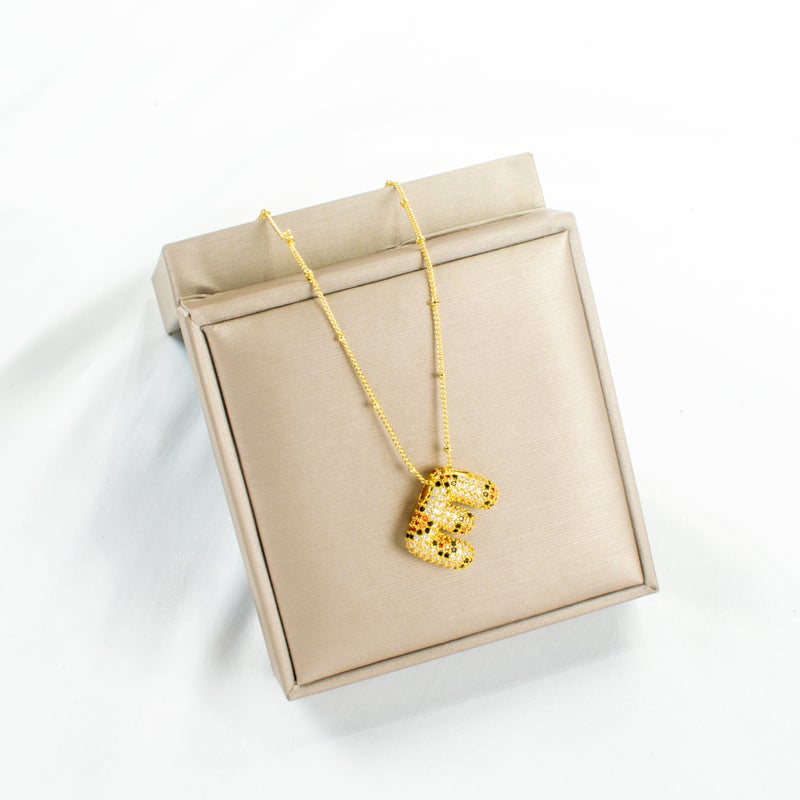 The Black Pearl Accessories Golden Zirconic Stainless Steel Pendant Necklace Letter E - Image 2