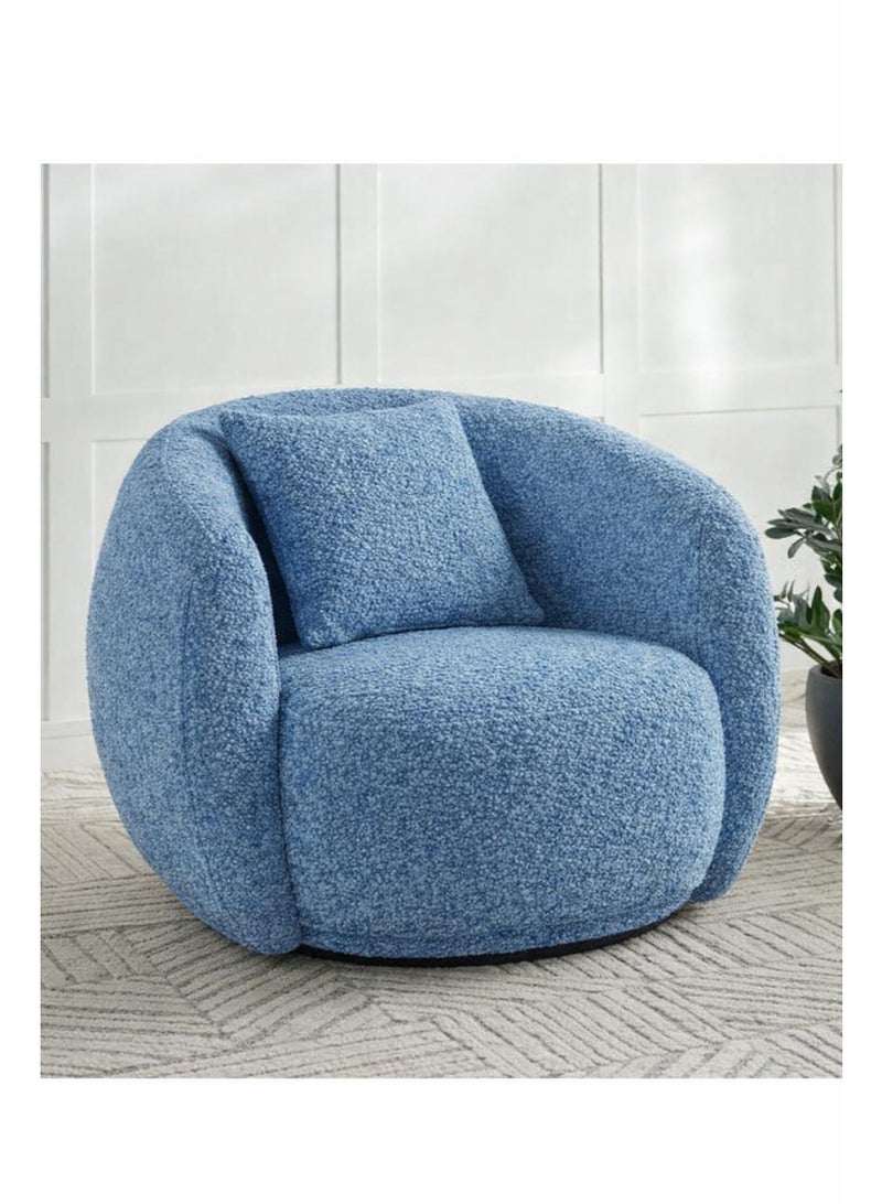 هاوس ون كرسي من البوكليه وأرجل خشب سويدي 99x104x75 سم - أزرق فاتح - Image 1