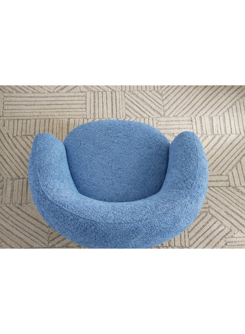 هاوس ون كرسي من البوكليه وأرجل خشب سويدي 99x104x75 سم - أزرق فاتح - Image 2