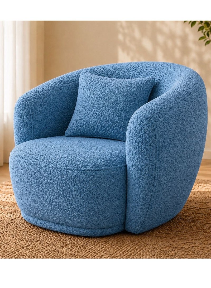 House One Chair|Bouclee And Wood Legs 99x104x75 cm - Light Blue - Image 2
