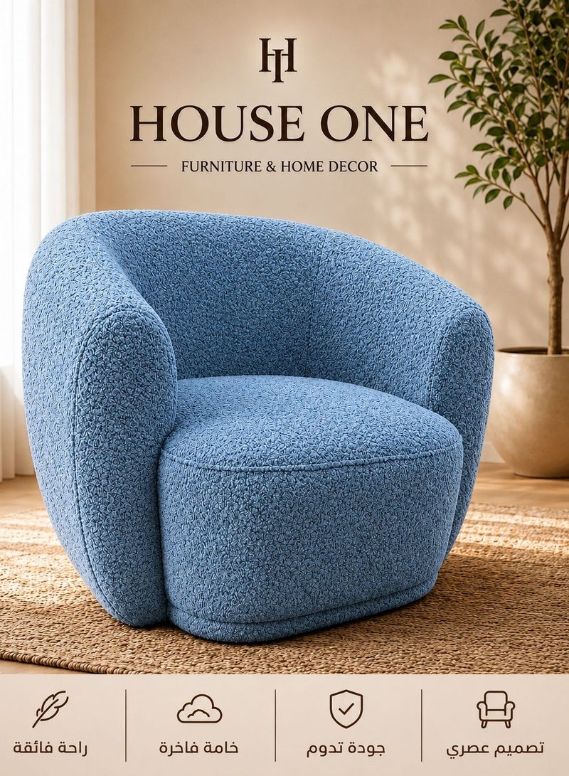 House One Chair|Bouclee And Wood Legs 99x104x75 cm - Light Blue - Image 1