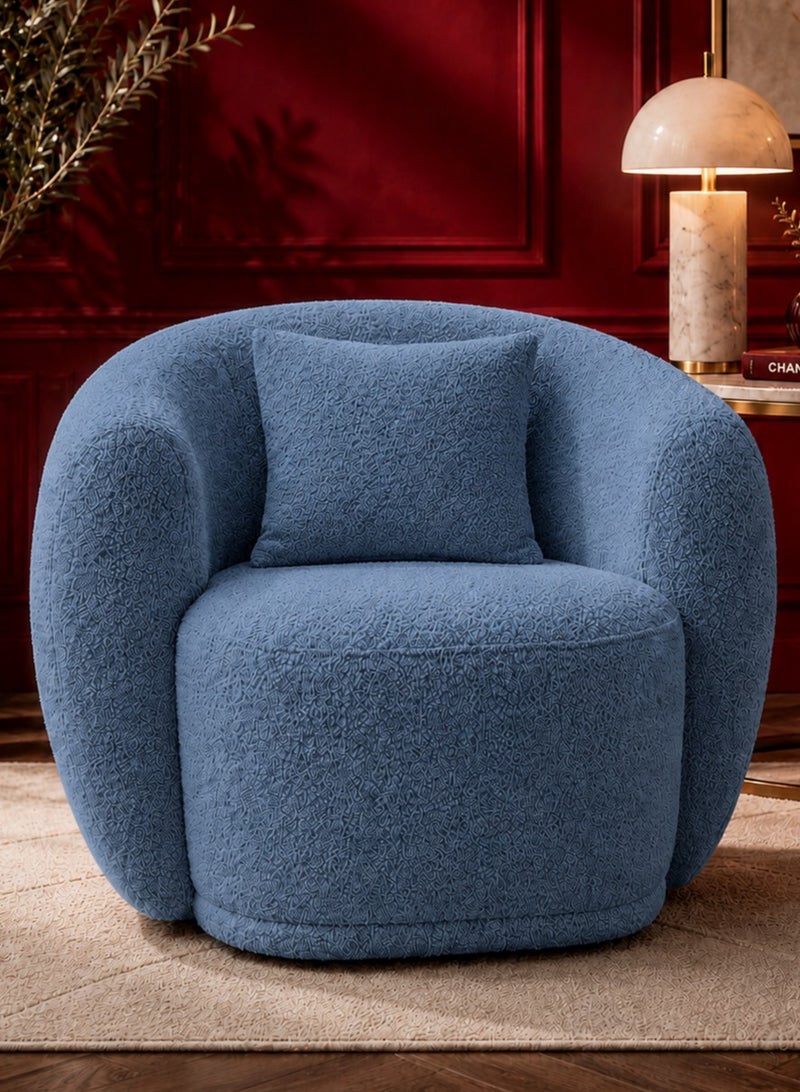 House One Chair|Bouclee And Wood Legs 99x104x75 cm - Light Blue - Image 1