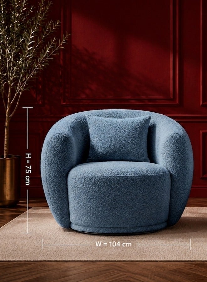 House One Chair|Bouclee And Wood Legs 99x104x75 cm - Light Blue - Image 5