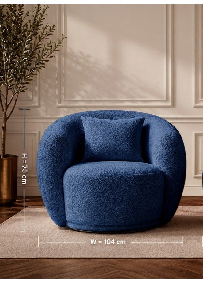 House One Chair|Bouclee And Wood Legs 99x104x75 cm - Light Blue - Image 5