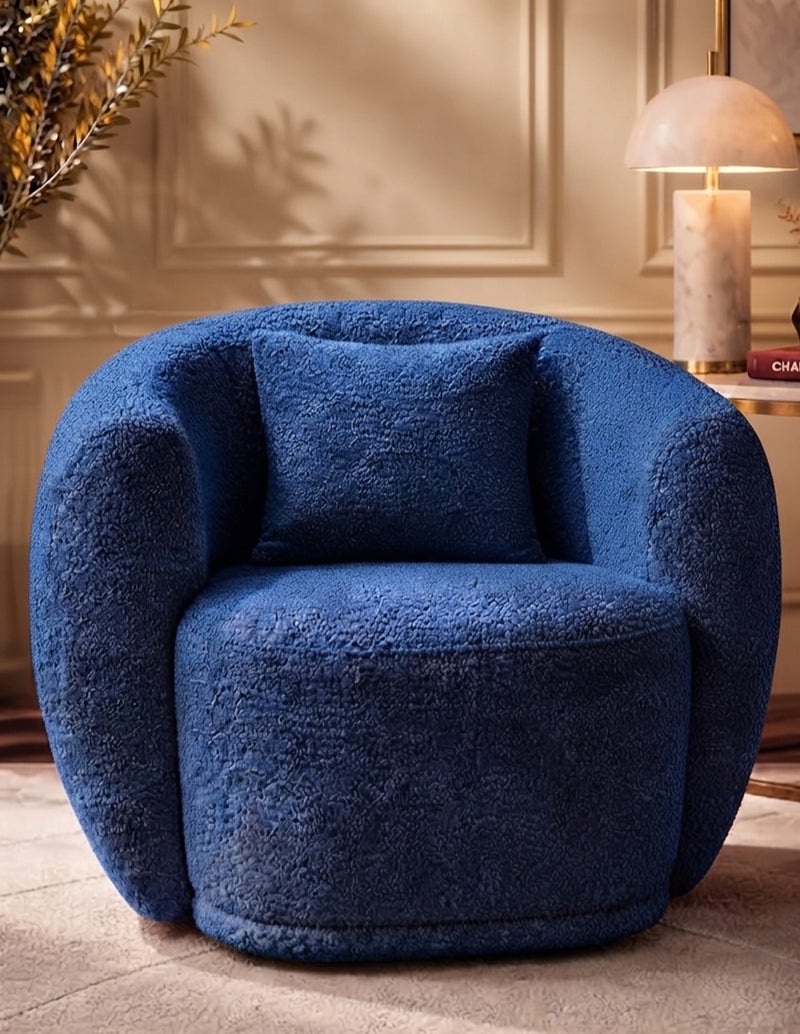 House One Chair|Bouclee And Wood Legs 99x104x75 cm - Light Blue - Image 1