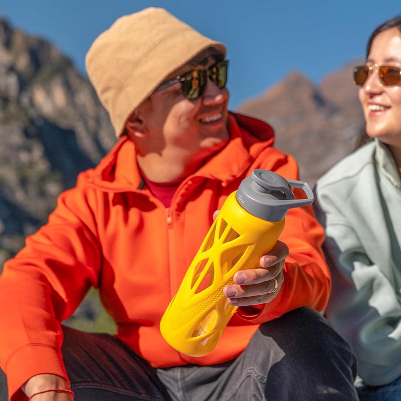 TintBox Borosilicate Glass Water Bottle with Silicone Sleeve | as seen on Shark Tank | perfect for Office, Home, Fridge, Gym, Travel | BPA Free | Pulse Yellow | 750ml - Image 5