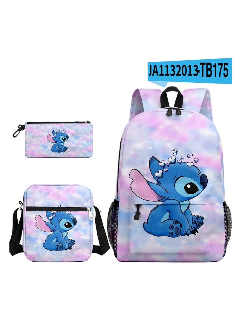 SKT Shiketro - New Cartoon Stitch Backpack School Bag Children's Lunch Bag Pencil Bag Three-Piece Set For Primary And Secondary School Students 32*45*13 cm - Image 1