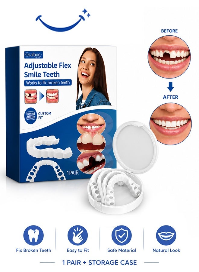 ORALHOE Silicone False Teeth Adjustable Snap On Braces - Comfortable Temporary Dental Restoration Kit, Natural Fit Temporary Dentures Socket for Men and Women - Image 1