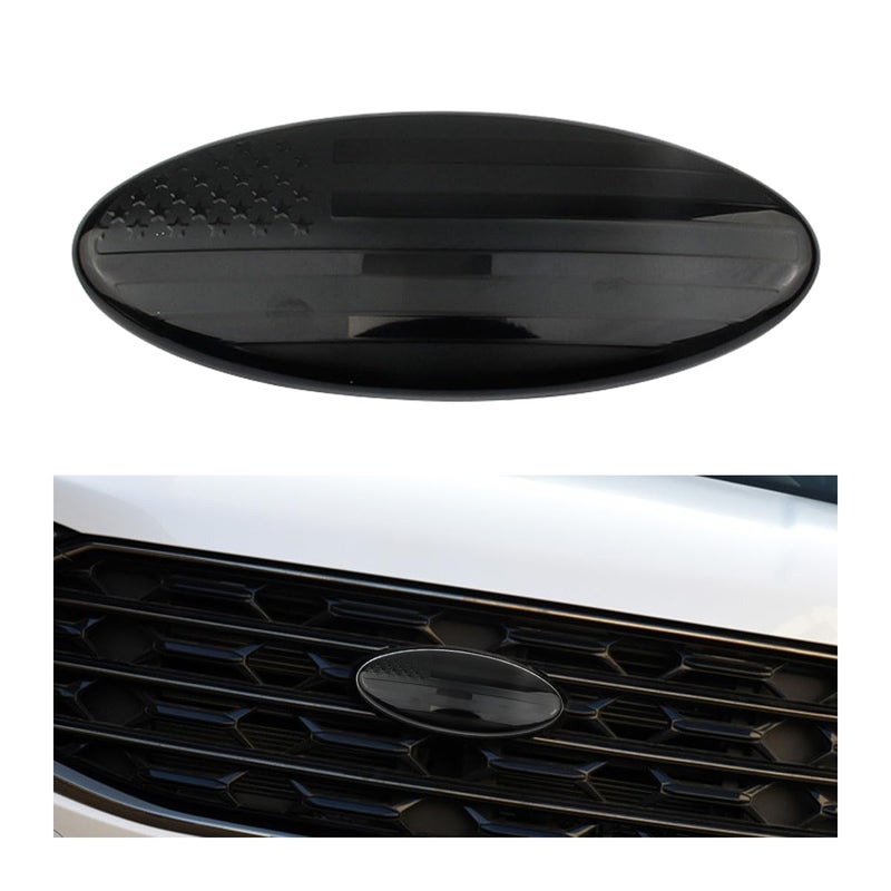 HZEL Front Grille American Flag Emblem 9 Inch Oval Rear Tailgate Decal Badge Nameplate Adhesive Tape Sticker Badge Compatible with Ford 20042014 F150 20052007 F250 F350 and MoreBlack - Image 3