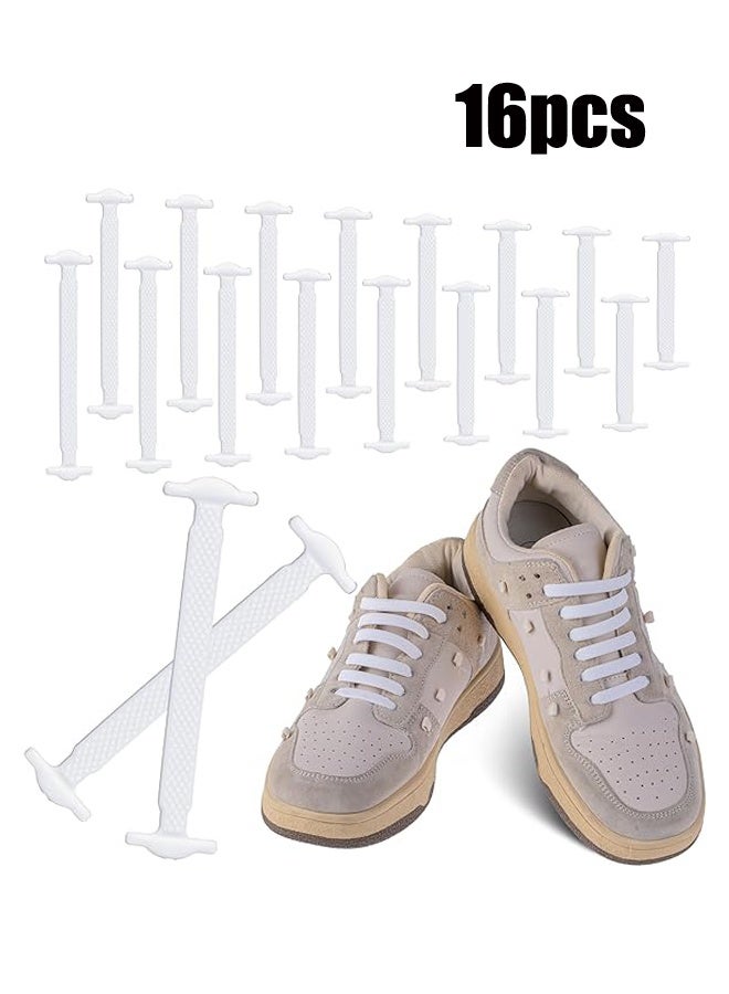واي جيه أربطة أطفال خالية من الدانتيل ، أربطة مرنة من السيليكون المطاطي ، برباط سريع كسول خالي من الدانتيل مقاوم للماء يترك على الأربطة أحذية رياضية للجري وأحذية كاجوال أبيض 16 قطعة - Image 1