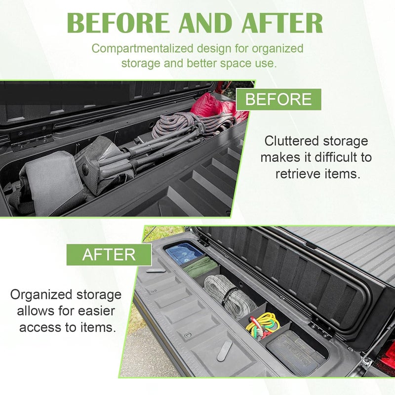 HGWEI Tailgate Storage Dividers Compatible with Chevy Colorado/GMC Canyon 2025 2024 2023 Accessories 4PCS Black StowFlex Truck Bed Organizer Insert Compartment Tray - Image 5