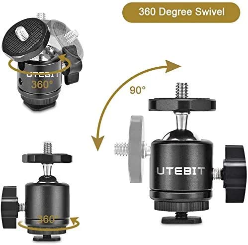 UTEBIT 2 Pack Mini Ball Head with 1/4" Hot Shoe Mount Adapter Max Load 5.5lb 360° Swivel Tripod Ball Head for DSLR Camera Camcorder, Light Bracket - Image 2