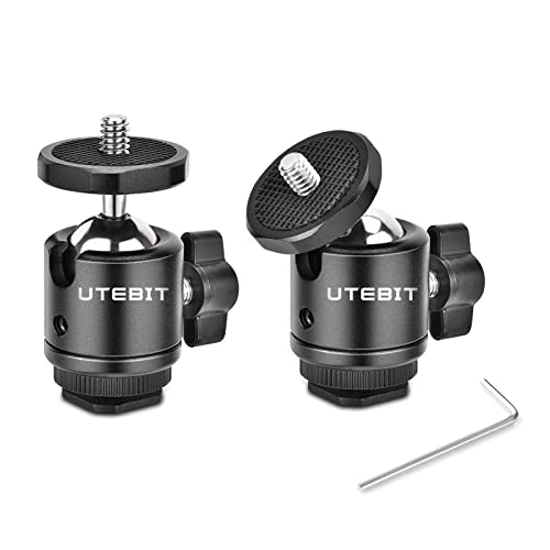 UTEBIT 2 Pack Mini Ball Head with 1/4" Hot Shoe Mount Adapter Max Load 5.5lb 360° Swivel Tripod Ball Head for DSLR Camera Camcorder, Light Bracket - Image 1