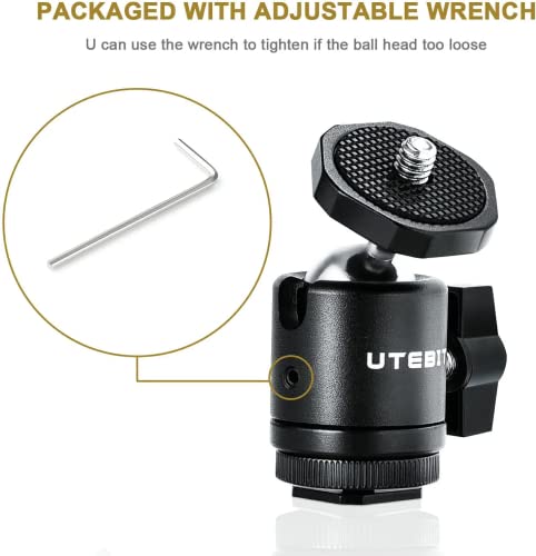 UTEBIT 2 Pack Mini Ball Head with 1/4" Hot Shoe Mount Adapter Max Load 5.5lb 360° Swivel Tripod Ball Head for DSLR Camera Camcorder, Light Bracket - Image 5