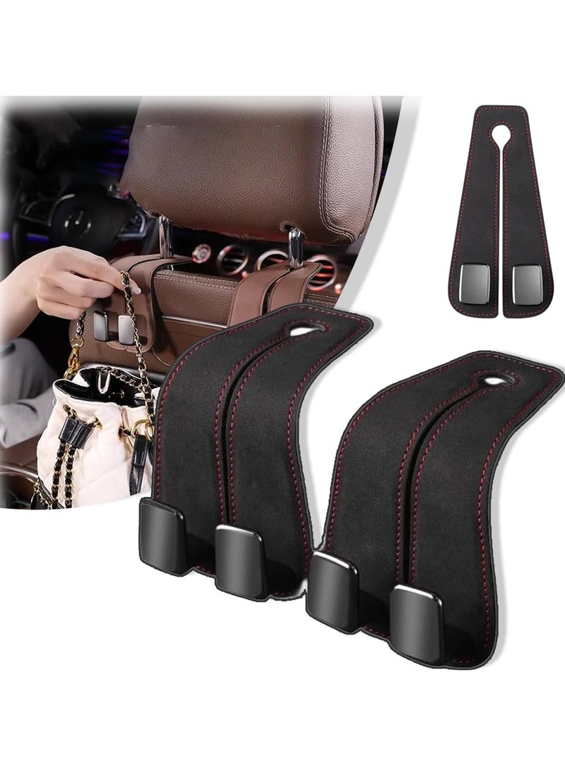 2-Pack Car Seat Headrest Hooks, Multi-Functional Leather Holders for Handbags, Coats, Umbrellas and More, Stylish Black Design - Image 1