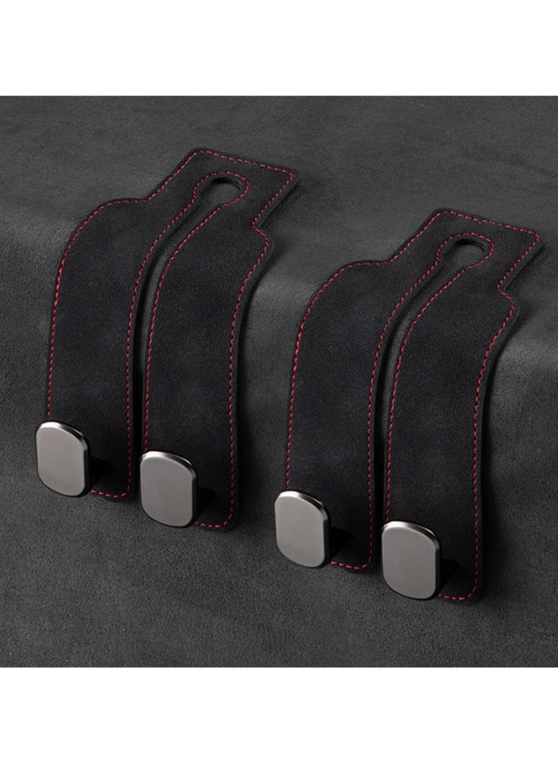 2-Pack Car Seat Headrest Hooks, Multi-Functional Leather Holders for Handbags, Coats, Umbrellas and More, Stylish Black Design - Image 2