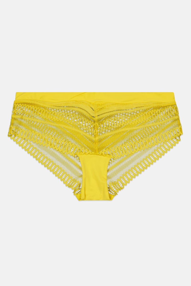 Etam Women Textured Pull On Panties, Yellow  - Image 1