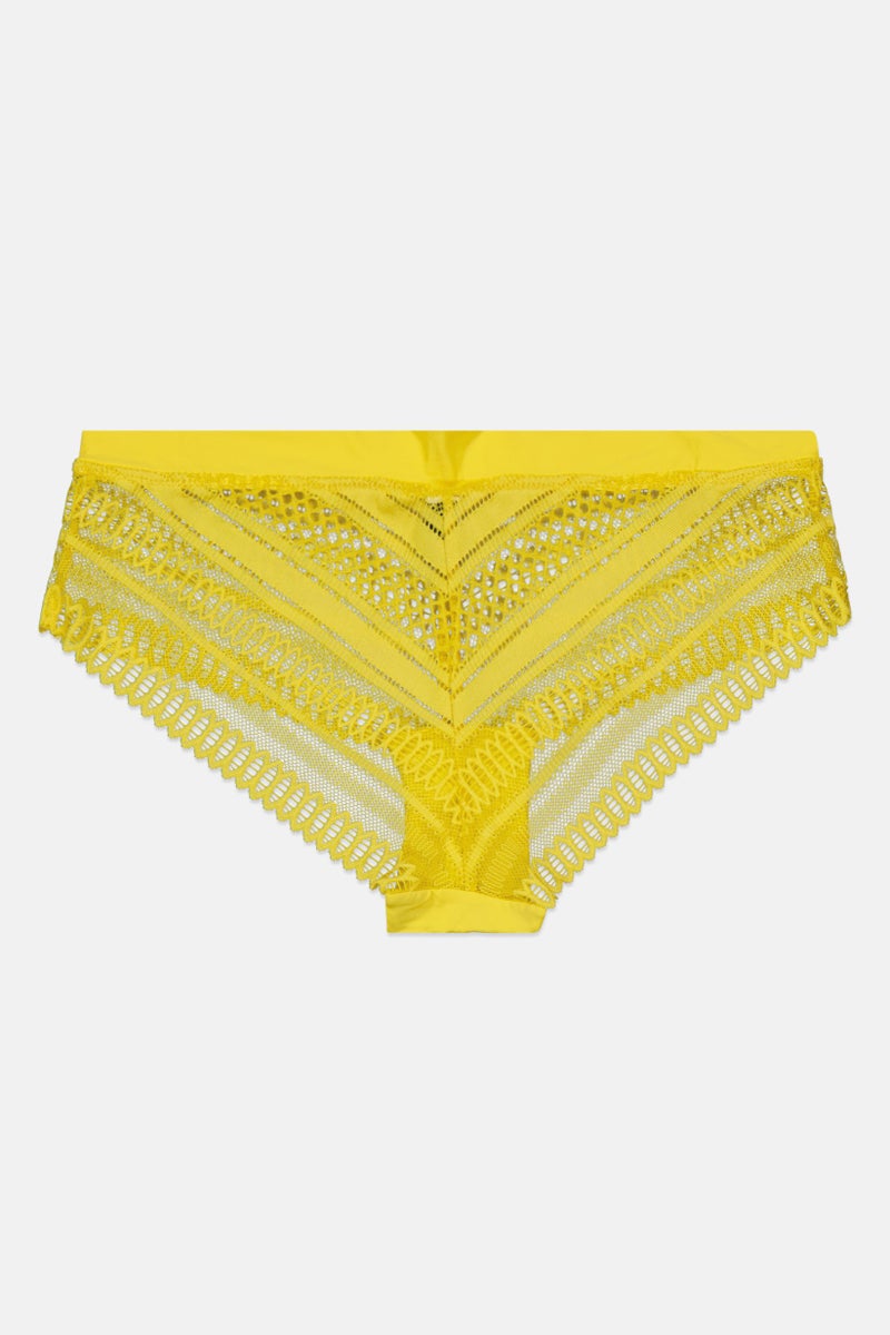 Etam Women Textured Pull On Panties, Yellow  - Image 2