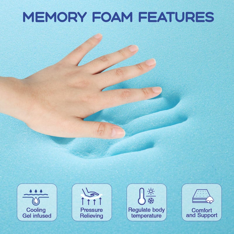 VALUXE King Mattress Topper 3 Inch Cooling Gel Memory Foam, CertiPUR-US Certified Topper & Pad for Back Pain Relief, Soft Breathable Bedding with Pressure Relief (Blue) - Image 3