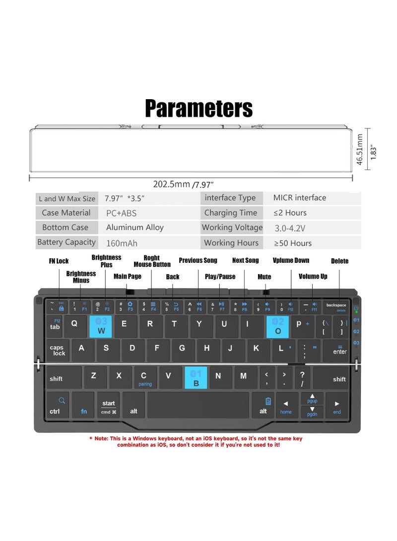 SYOSI Foldable Bluetooth Keyboard, with Magnetic Stand, Aluminum Alloy Mini Quiet Folding Keyboard, Portable Lightweight Travel Keyboard, Rechargeable Pocket Portable Keyboard for Tablet, Phones  - Image 4