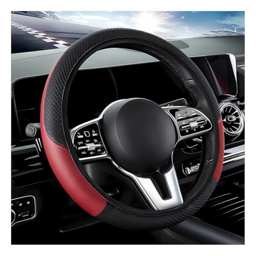 DXNQ Car Steering Wheel Cover 15 Inch Carbon Fiber Leather Stitching Color Steering Wheel Protector AntiSlip Elastic Breathable Steering Wheel Cover Stylish Decor for Most Cars Wine Red AD - Image 1