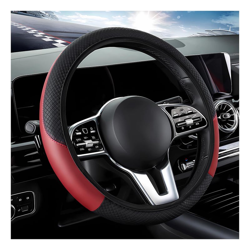 DXNQ Car Steering Wheel Cover 15 Inch Carbon Fiber Leather Stitching Color Steering Wheel Protector AntiSlip Elastic Breathable Steering Wheel Cover Stylish Decor for Most Cars Wine Red AD - Image 3
