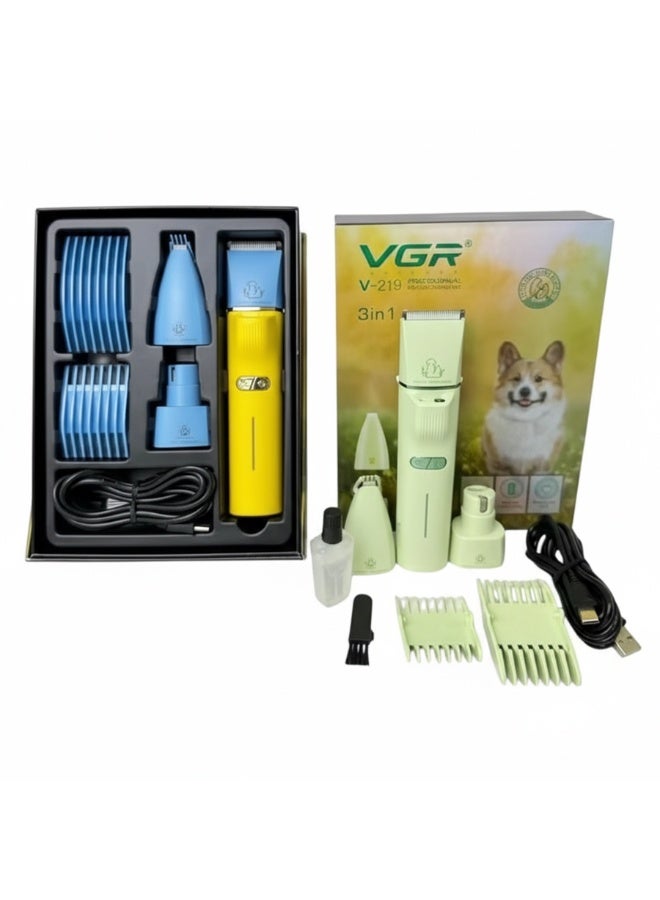 VGR 3 in 1 Pet Clipper for Dogs & Cats V-219 , Rechargeable Grooming Trimmer with Interchangeable Heads, Built in UV Sterilizing Light, Dual Speed Control, Ceramic & Stainless Steel Blades, Type-C Charging & Washable Detachable Head - Image 2