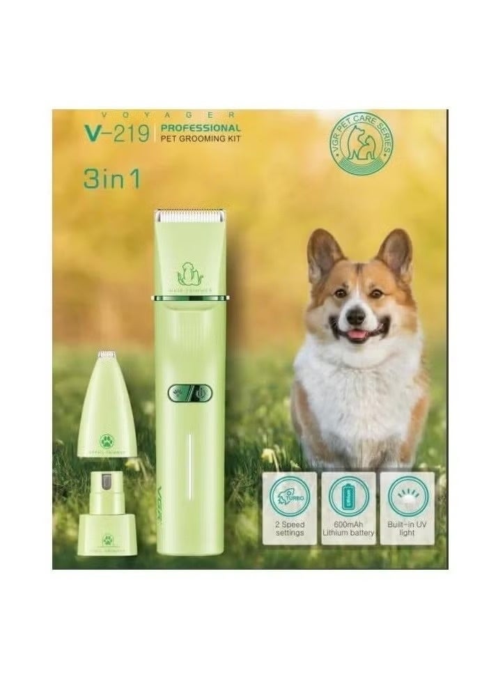 VGR 3 in 1 Pet Clipper for Dogs & Cats V-219 , Rechargeable Grooming Trimmer with Interchangeable Heads, Built in UV Sterilizing Light, Dual Speed Control, Ceramic & Stainless Steel Blades, Type-C Charging & Washable Detachable Head - Image 5