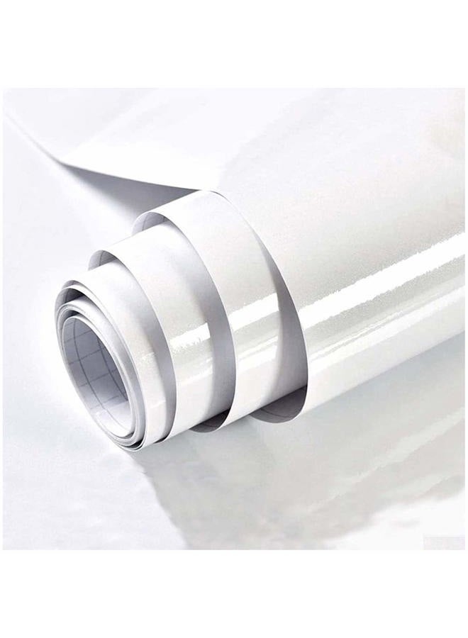 TANONE ورق حائط لاصق ذاتي أبيض لأسطح العمل، لفائف فينيل سميكة، ورق زخرفي مقاوم للماء لتغطية الجدران، خزائن المطبخ، خزائن الملابس، الأثاث مع لمسة لامعة (15.7 بوصة × 78.7 بوصة) - Image 1