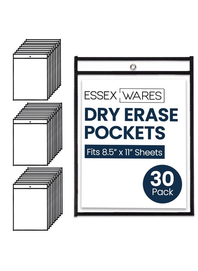 Essex Wares - 30 Pack, Black, Dry Erase Pocket Document Protectors, 10" Wide X 13.5" Tall - Dry Erase Clear Plastic Sleeves - Reusable & Easy Erase Plastic Invoice Holders, Water-Resistant & Durable  - Image 1